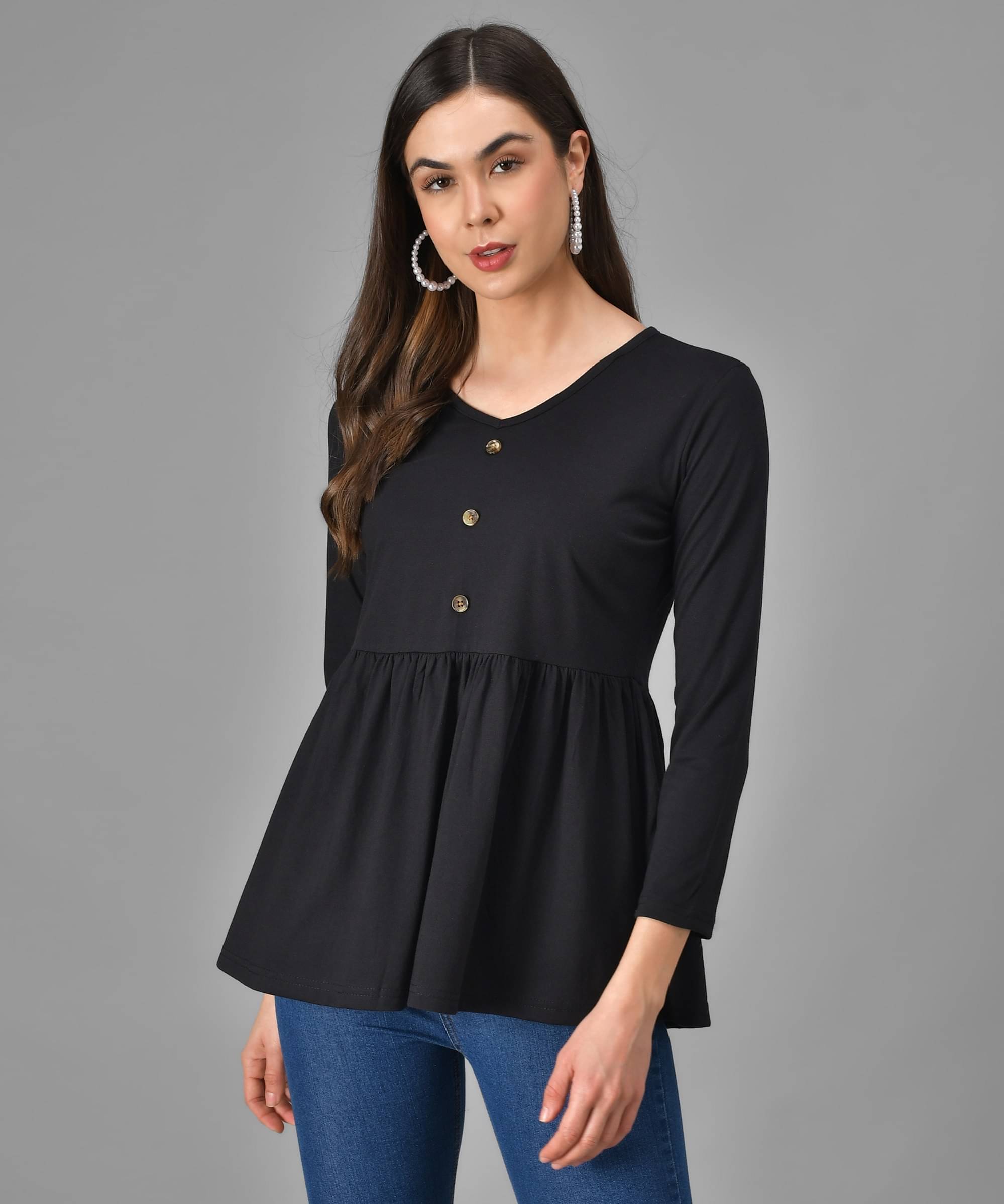     			Elizy Women's Cotton Blend Peplum Top ( Black )