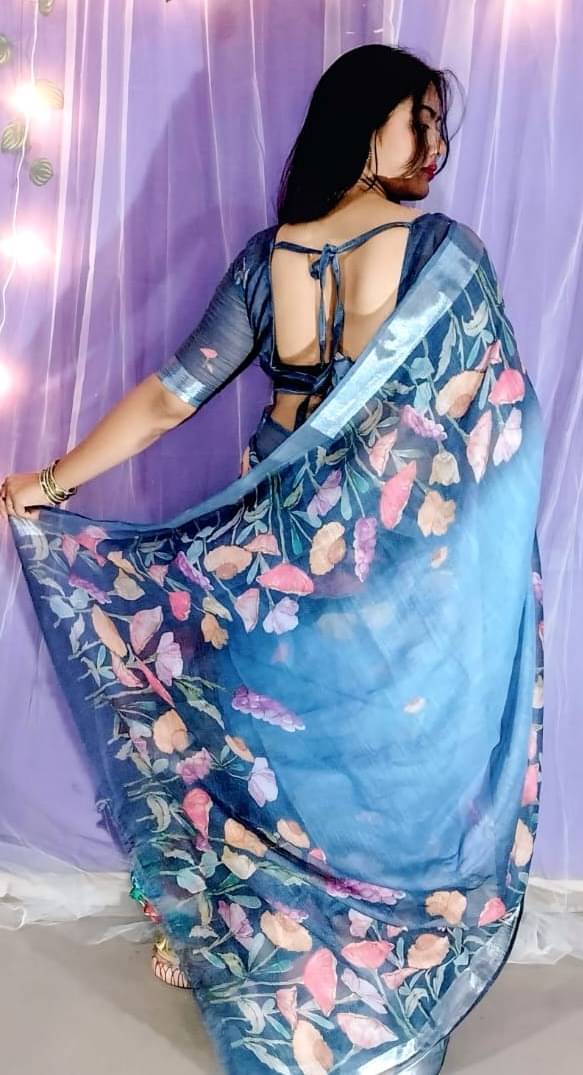 Ethnic Trendz Cotton Printed Regular Saree With Unstitched Blouse Piece ( Blue ) Ethnic Trendz Cotton Printed Regular Saree With Unstitched Blouse Piece ( Blue )