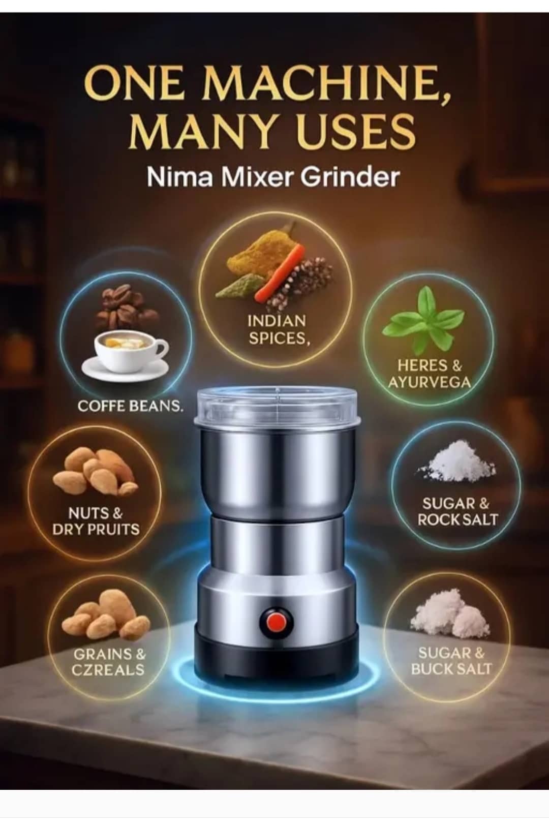 FLEXTOX Nima Japan 350W,26000 RPM Mini Stainless Steel Spice Nuts Grainder Stainless Steel 1 Coffee Grinder