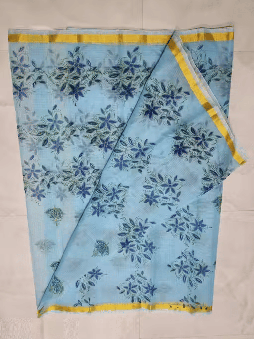 GAURAV GOYAL Cotton Printed Regular Saree With Unstitched Blouse Piece ( Blue ) GAURAV GOYAL Cotton Printed Regular Saree With Unstitched Blouse Piece ( Blue )
