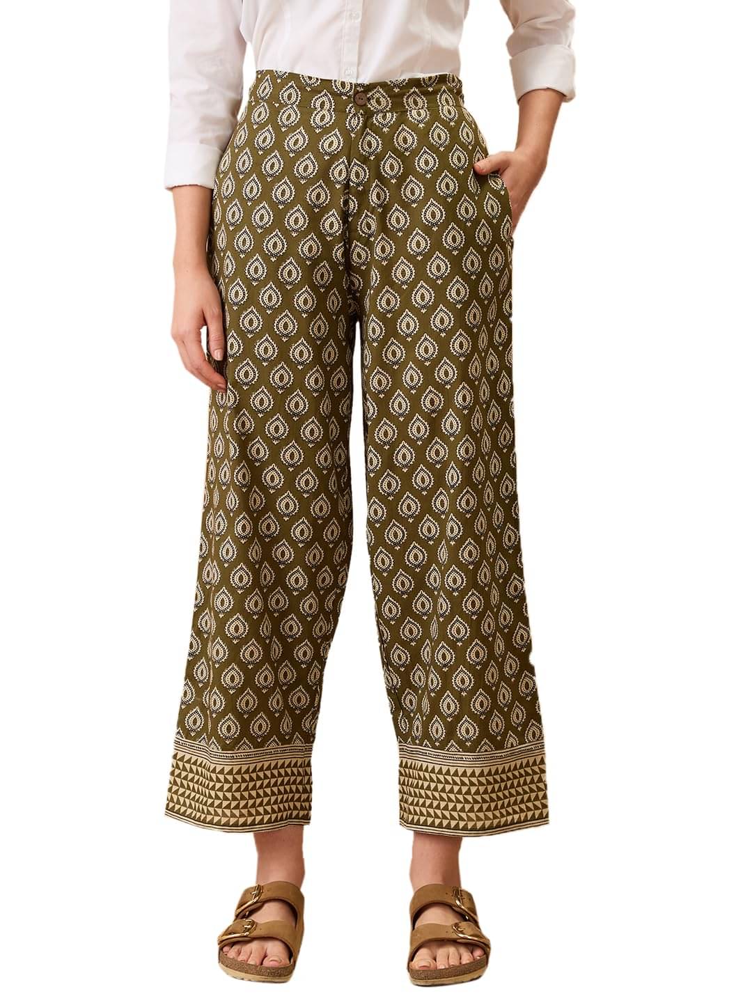     			Globus Women Cotton Blend Casual Trousers ( Olive )