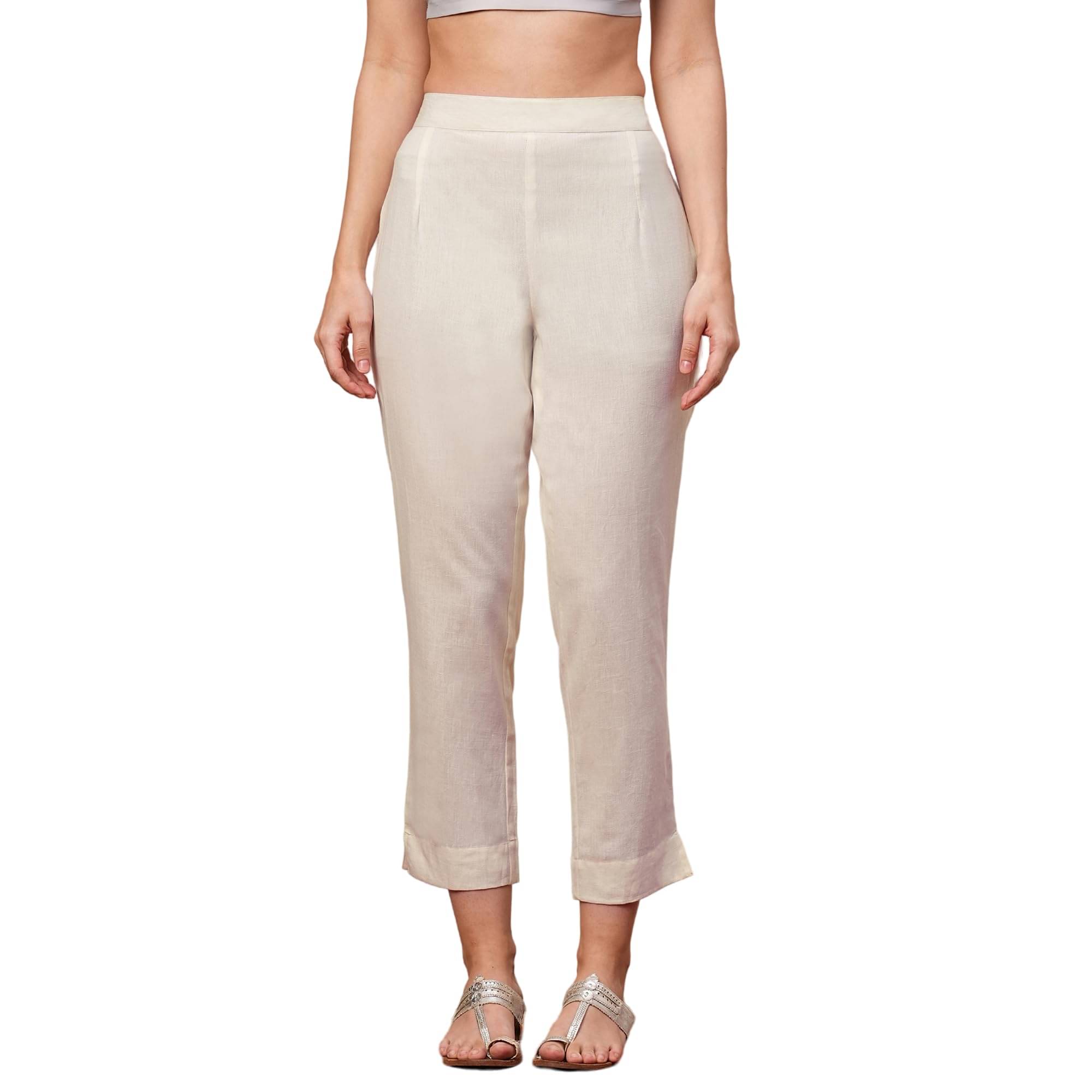     			Globus Women Cotton Blend Casual Trousers ( White )