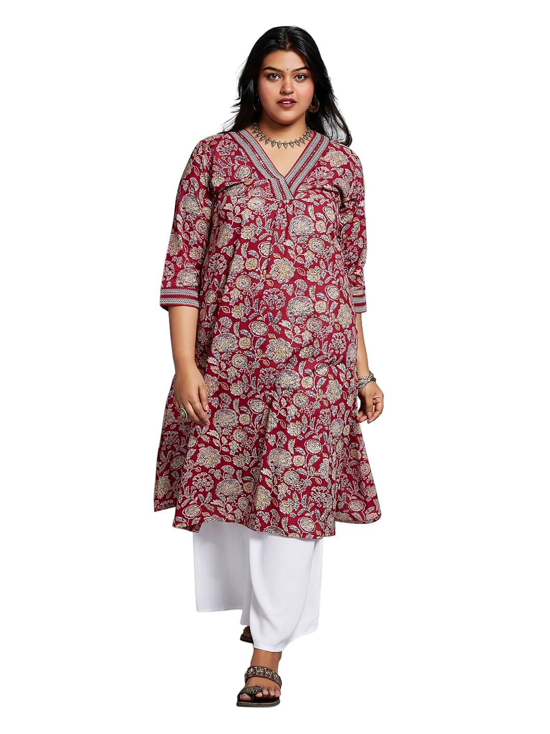     			Globus Women Cotton Blend Printed A-line Kurti ( Maroon )