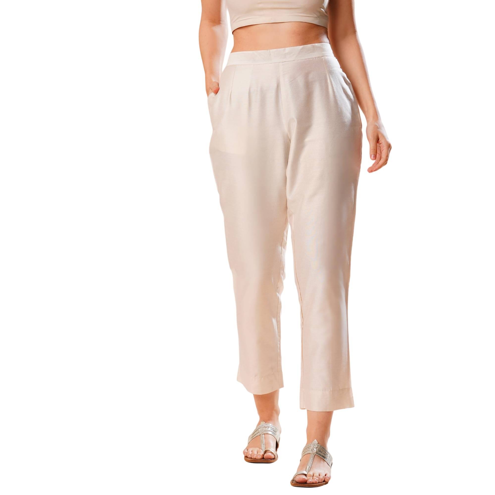     			Globus Women Cotton Casual Trousers ( White )