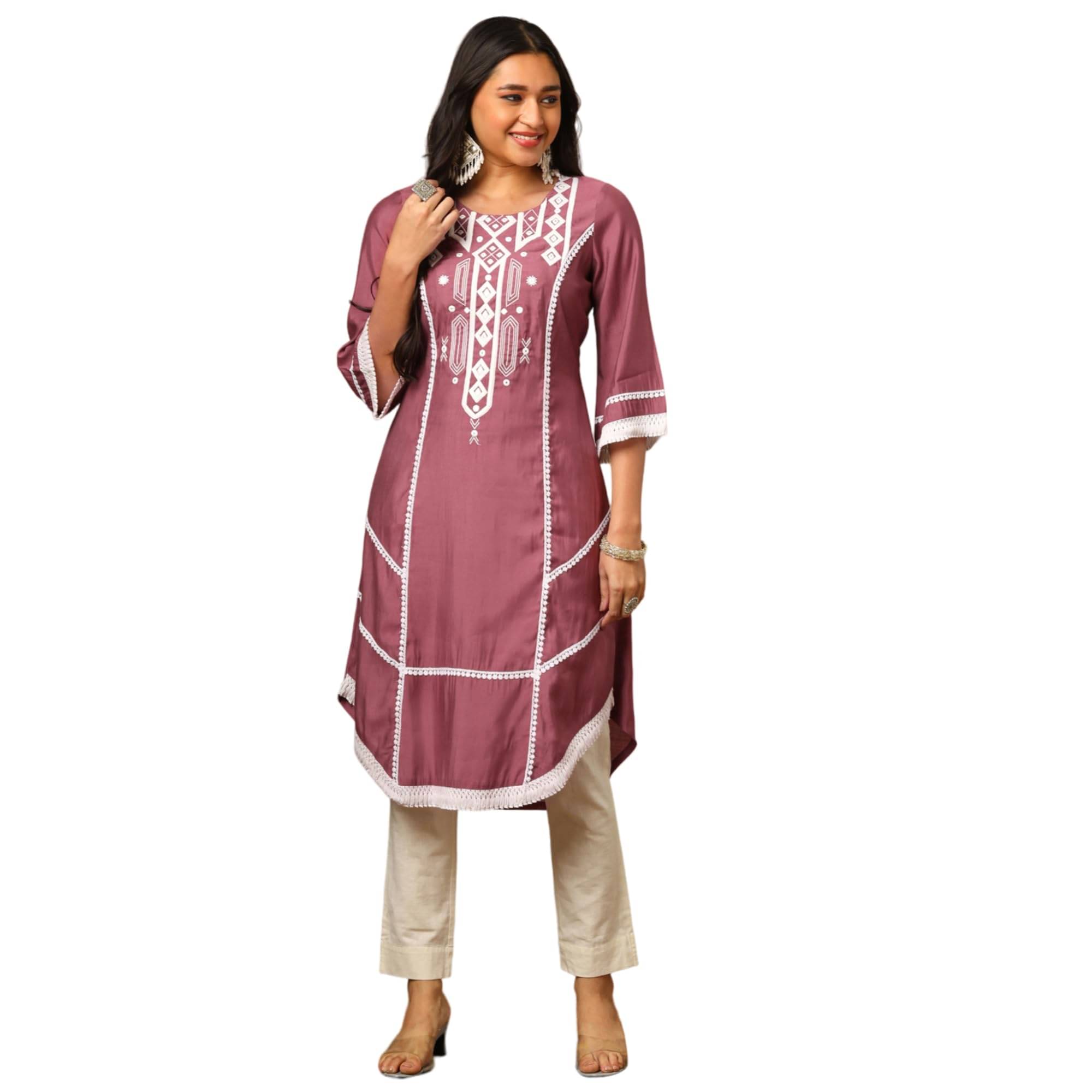 Globus Women Silk Solid A-Line Kurti ( Purple ) Globus Women Silk Solid A-Line Kurti ( Purple )