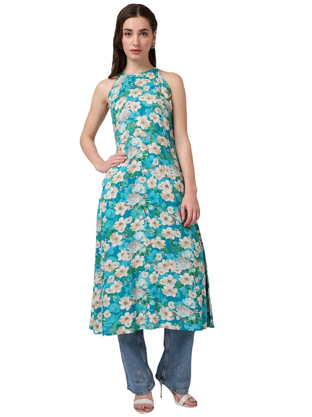     			Globus Women Viscose Printed A-Line Kurti ( Green )