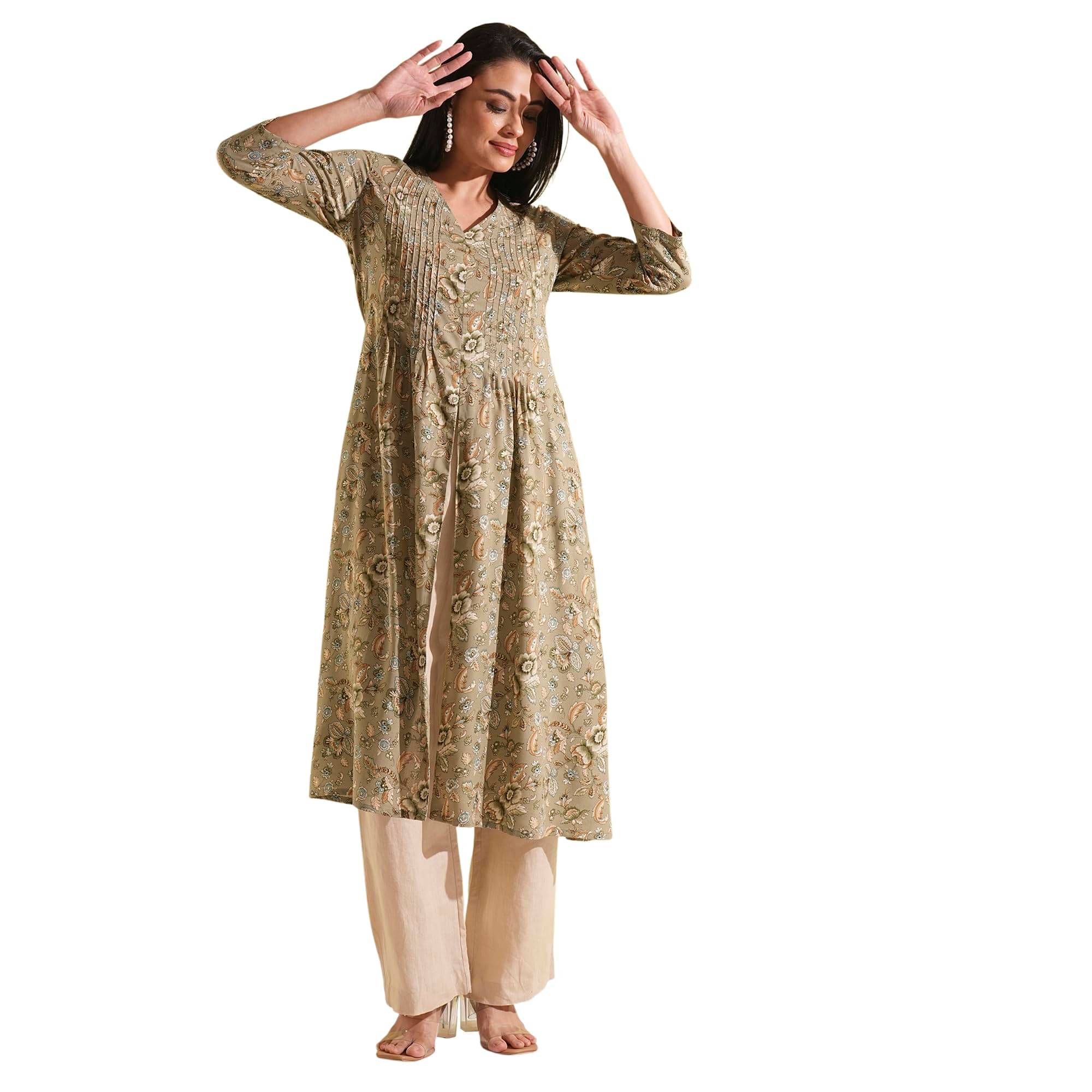 Globus Women Viscose Printed A-Line Kurti ( Green ) Globus Women Viscose Printed A-Line Kurti ( Green )