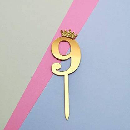     			Gold Acrylic Number Cake, Cupcake Topper for Birthday, Wedding Anniversary Celebrations, Single Piece (9)
