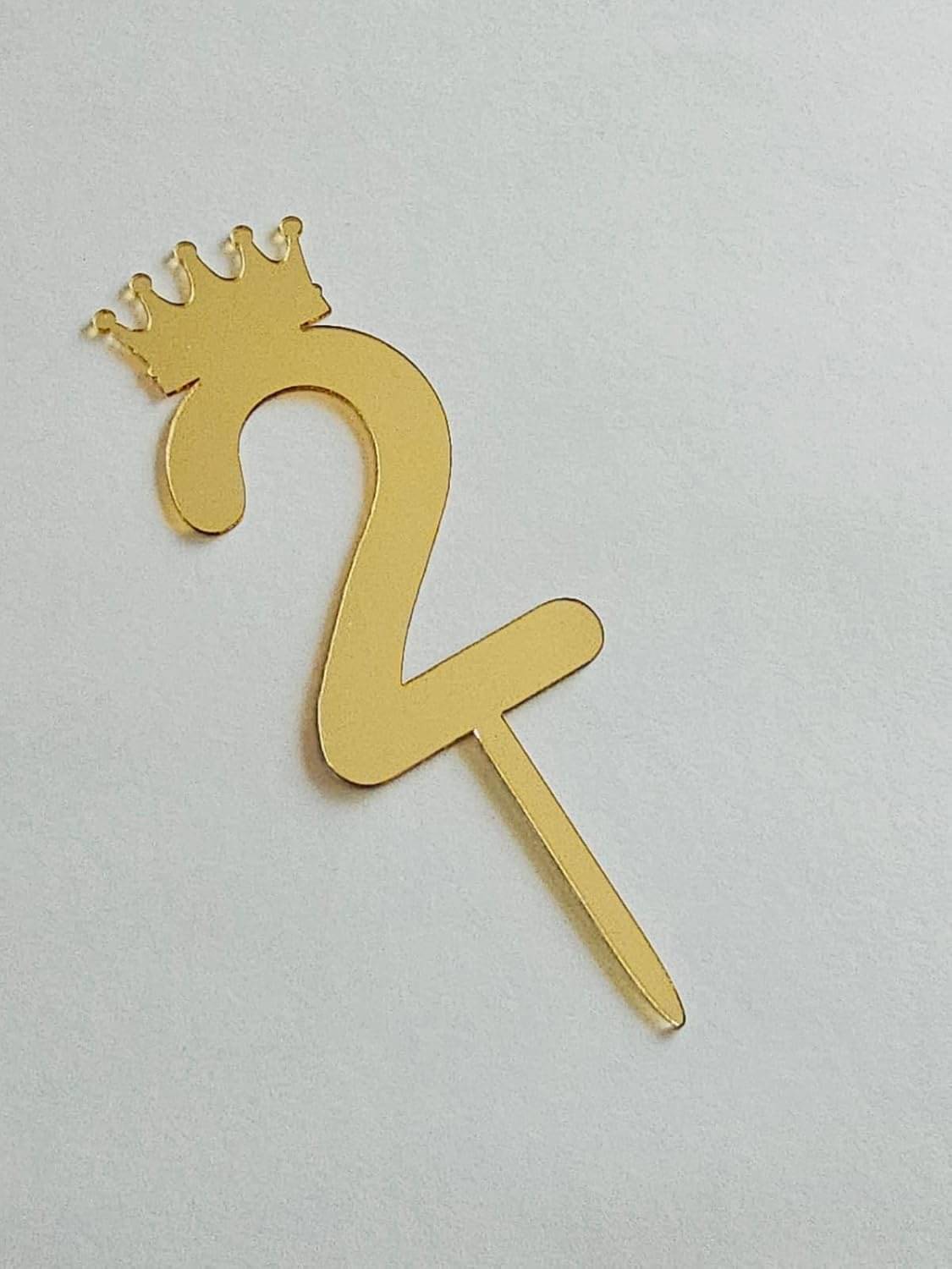     			Gold Acrylic Number Cake, Cupcake Topper for Birthday, Wedding Anniversary Celebrations, Single Piece (2)