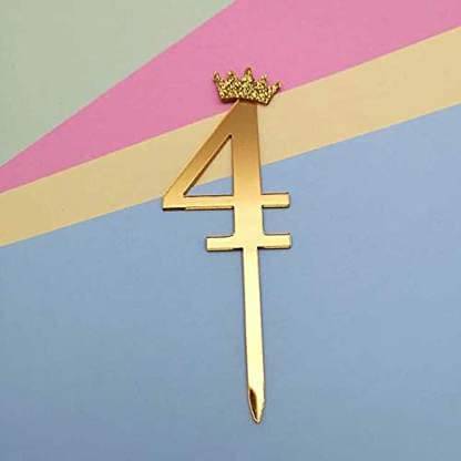     			Gold Acrylic Number Cake, Cupcake Topper for Birthday, Wedding Anniversary Celebrations, Single Piece (4)