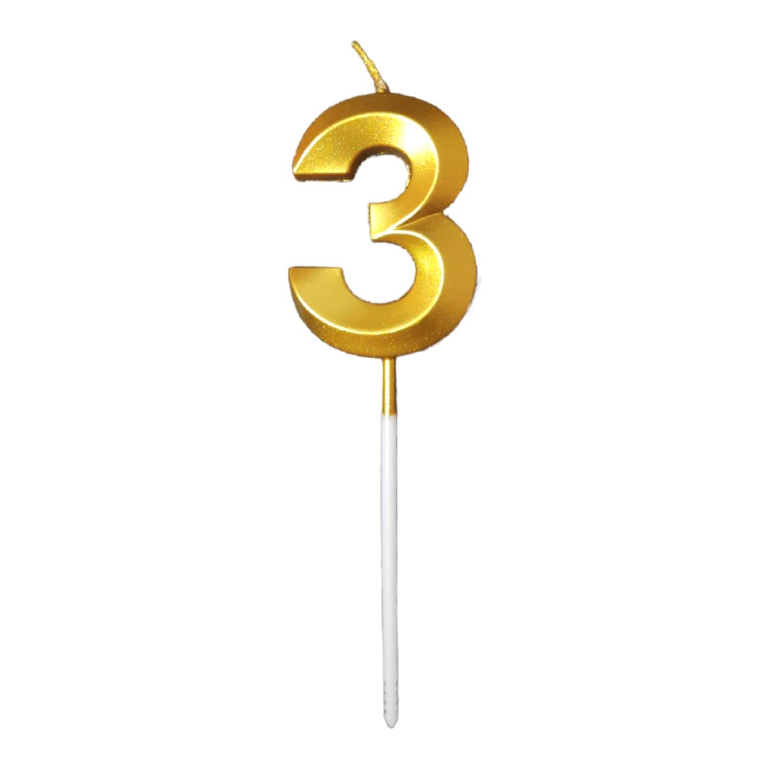     			Gold Number Metallic Candle - Perfect for Birthday, Anniversary & All Special Occasion Party Cake Decoration (Pack of 1) (3)
