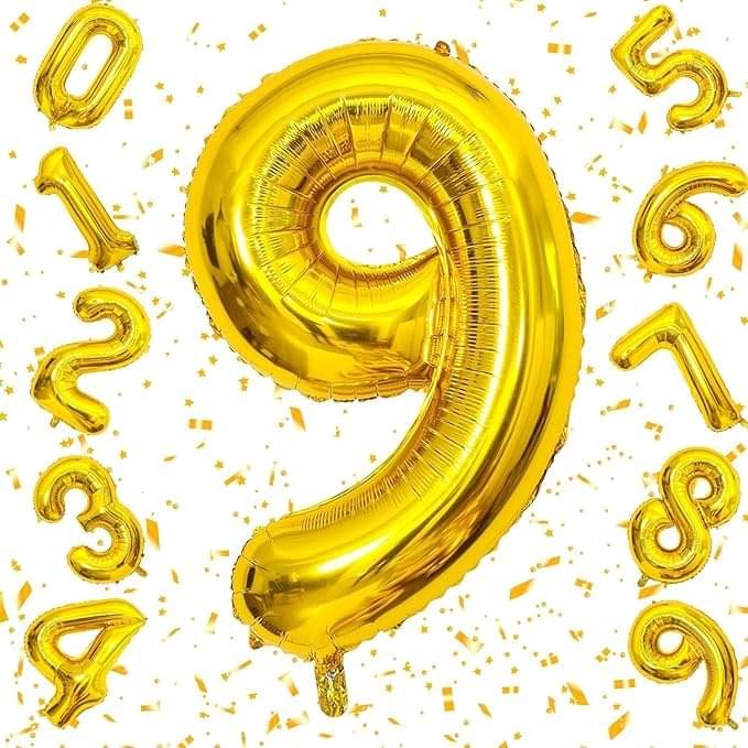     			Golden Number Foil Balloon-16-Inch – Ideal for Birthday Decor, Anniversaries, Parties, Weddings, Farewells – Personalize with Names or Custom Messages Using Number Balloons (Pack of 1) (Golden, 9)