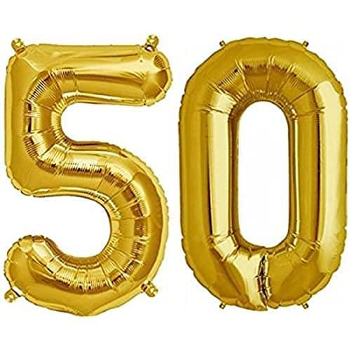     			Golden Number Foil Balloon-16-Inch – Ideal for Birthday Decor, Anniversaries, Parties, Weddings, Farewells – Personalize with Names or Custom Messages Using Number Balloons (Pack of 2) (Golden, 5 & 0)