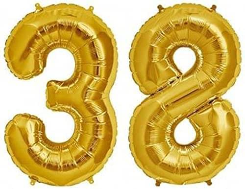     			Golden Number Foil Balloon-16-Inch – Ideal for Birthday Decor, Anniversaries, Parties, Weddings, Farewells – Personalize with Names or Custom Messages Using Number Balloons (Pack of 2) (Golden, 3 & 8)