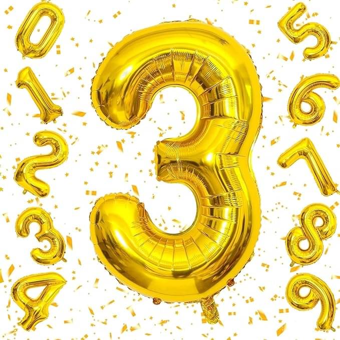     			Golden Number Foil Balloon-16-Inch – Ideal for Birthday Decor, Anniversaries, Parties, Weddings, Farewells – Personalize with Names or Custom Messages Using Number Balloons (Pack of 1) (Golden, 3)
