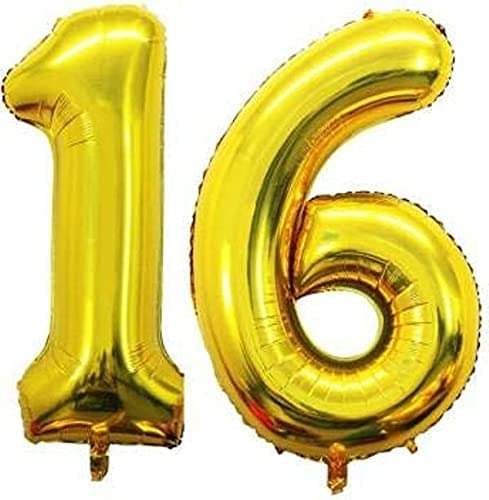     			Golden Number Foil Balloon-16-Inch – Ideal for Birthday Decor, Anniversaries, Parties, Weddings, Farewells – Personalize with Names or Custom Messages Using Number Balloons (Pack of 2) (Golden, 1 & 6)
