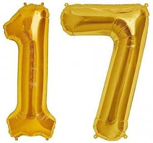    			Golden Number Foil Balloon-16-Inch – Ideal for Birthday Decor, Anniversaries, Parties, Weddings, Farewells – Personalize with Names or Custom Messages Using Number Balloons (Pack of 2) (Golden, 1 & 7)
