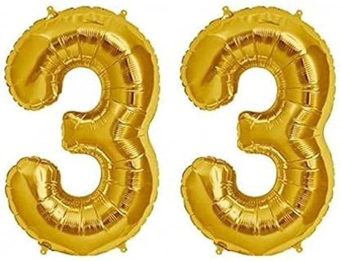     			Golden Number Foil Balloon-16-Inch – Ideal for Birthday Decor, Anniversaries, Parties, Weddings, Farewells – Personalize with Names or Custom Messages Using Number Balloons (Pack of 2) (Golden, 3 & 3)