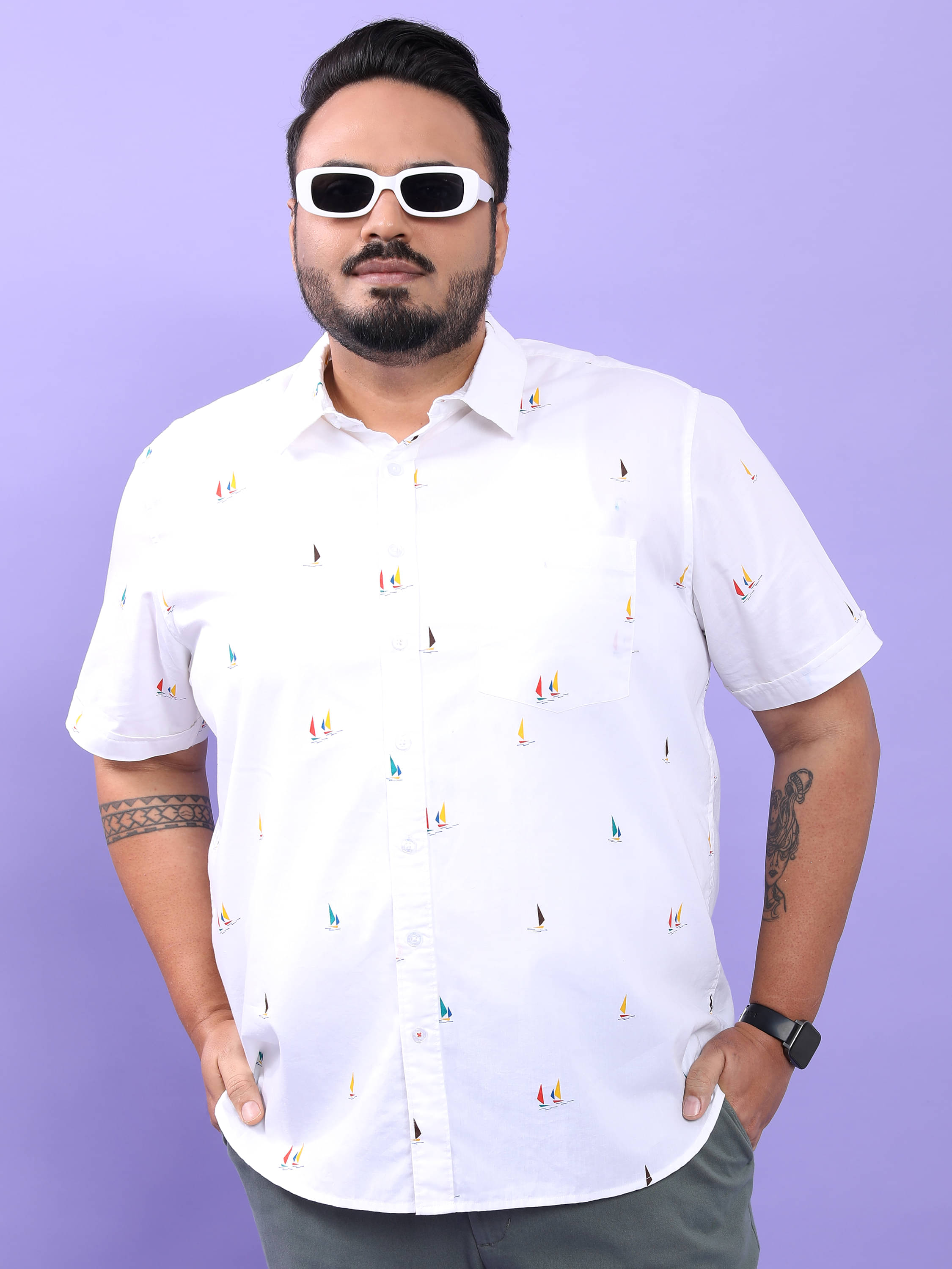     			Highlander 100% Cotton Regular Fit Printed Half Sleeves Men's Casual Shirt - White ( Pack of 1 )