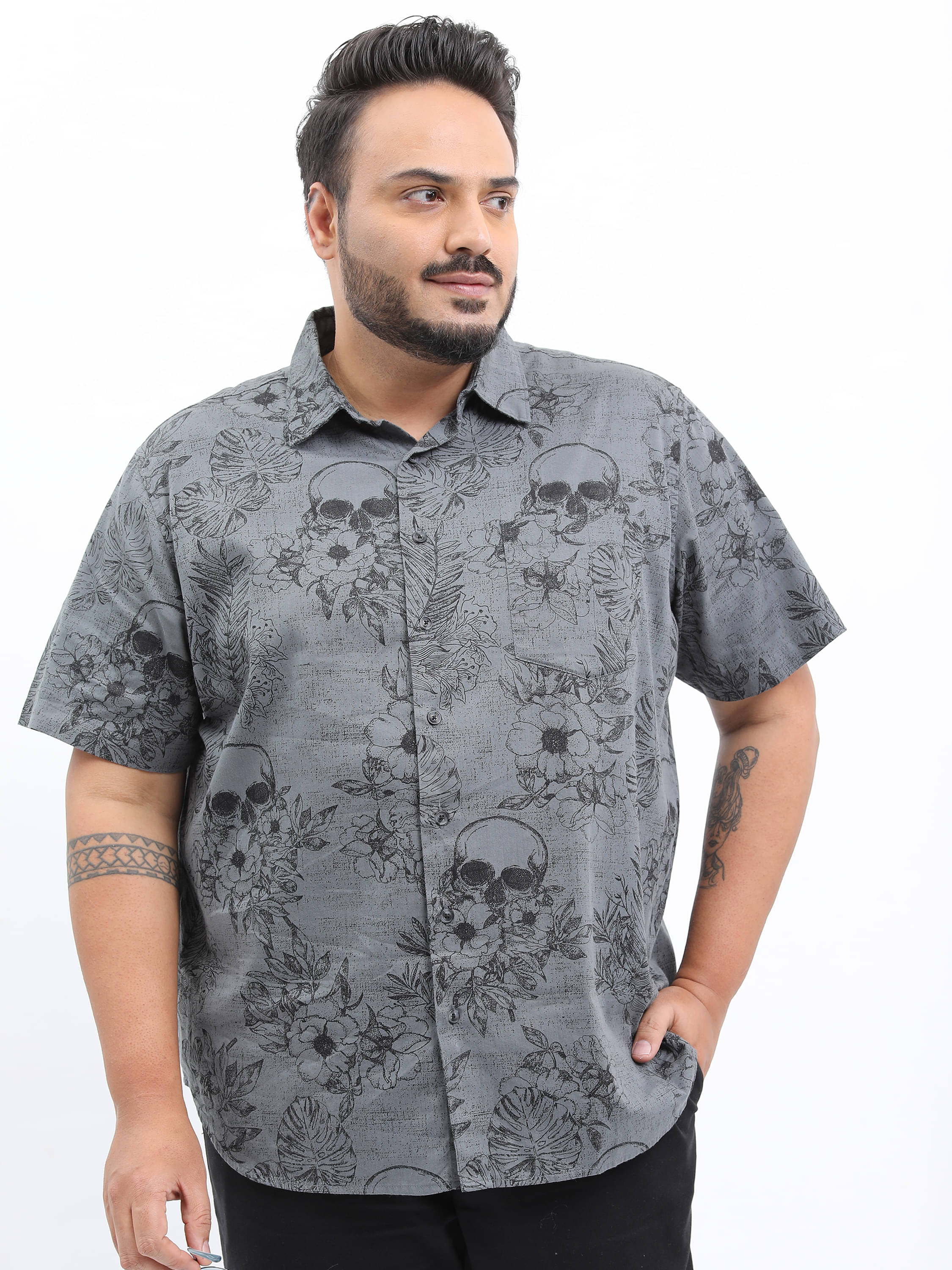     			Highlander 100% Cotton Slim Fit Printed Half Sleeves Men's Casual Shirt - Grey ( Pack of 1 )