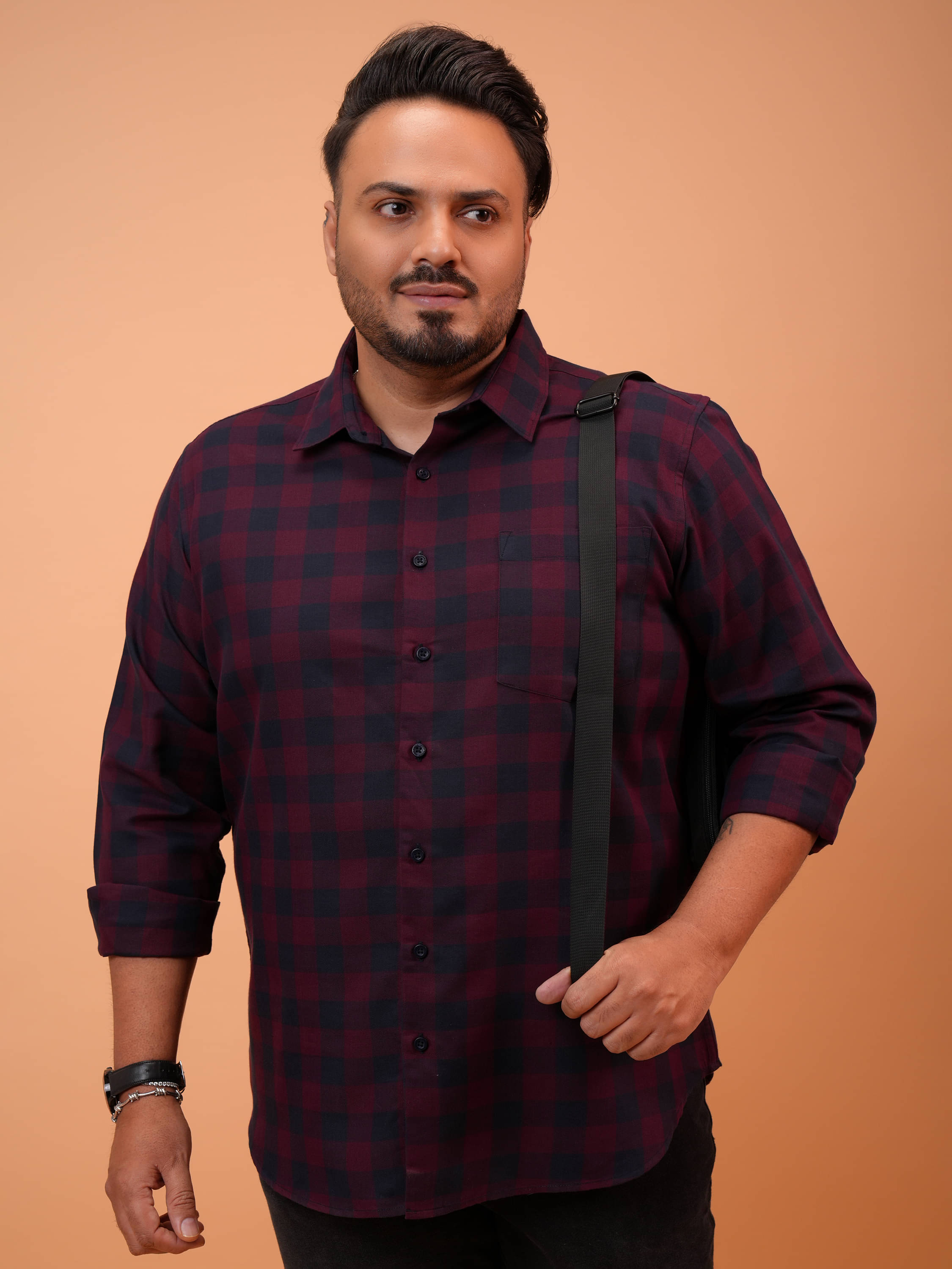     			Highlander Cotton Blend Regular Fit Checks Full Sleeves Men's Casual Shirt - Maroon ( Pack of 1 )