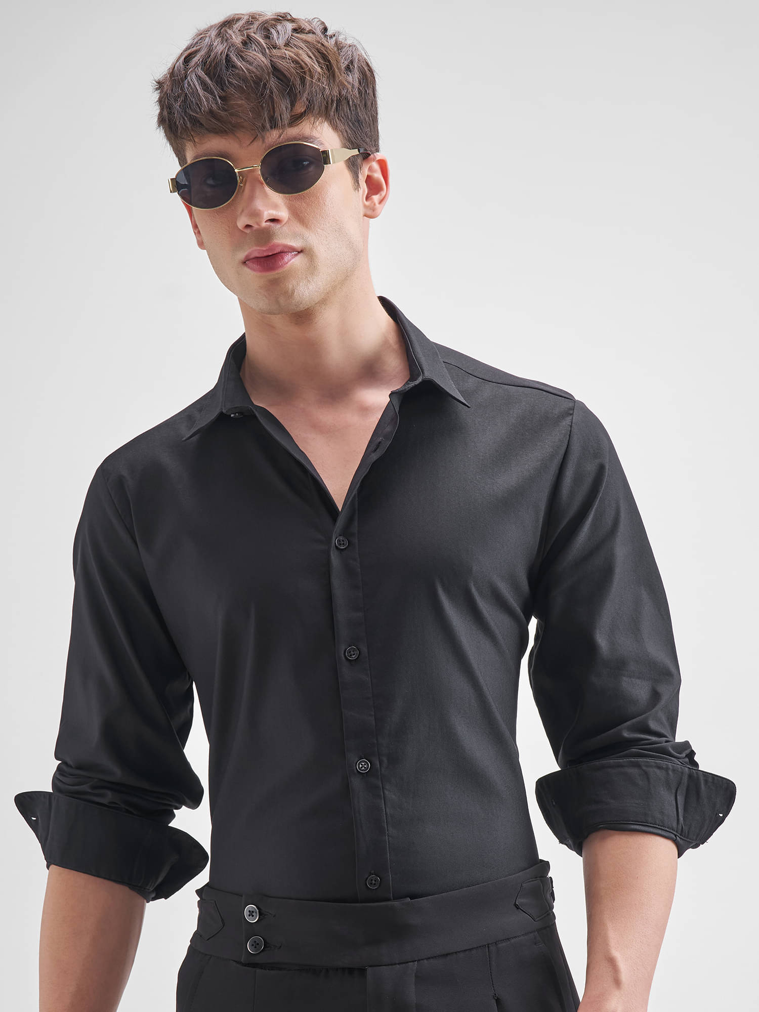 Highlander Cotton Blend Relaxed Fit Solids Full Sleeves Men's Casual Shirt - Black ( Pack of 1 ) Highlander Cotton Blend Relaxed Fit Solids Full Sleeves Men's Casual Shirt - Black ( Pack of 1 )
