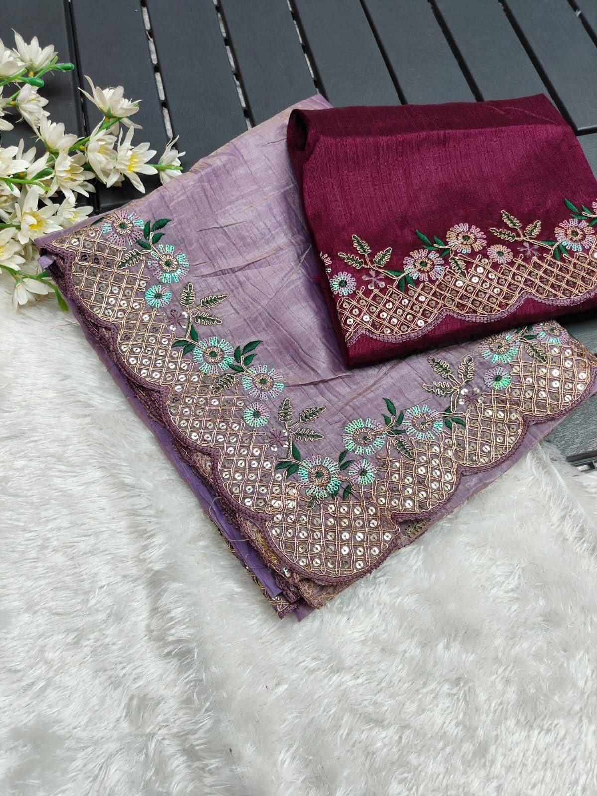     			INDIAN SILKS Tissue Embroidered Regular Saree With Unstitched Blouse Piece ( Lavender )