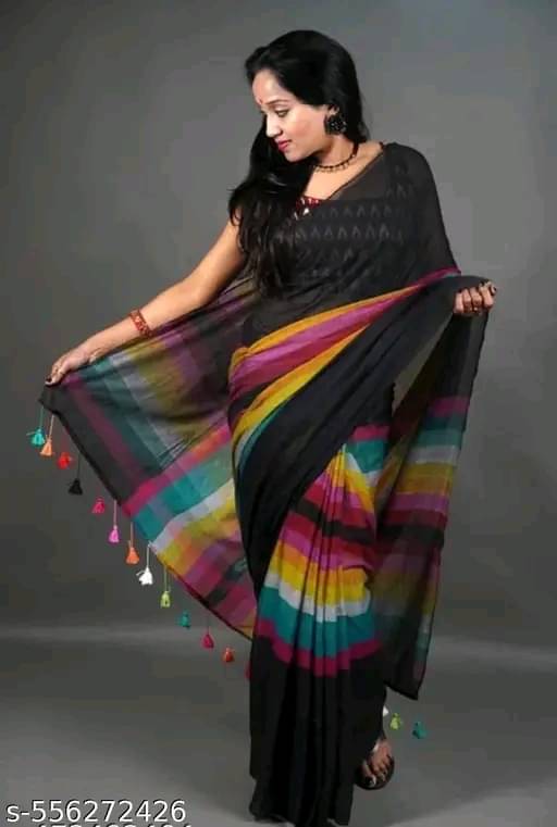     			JAY JAGANNATH FABEIC Linen Printed Jamdani Saree With Unstitched Blouse Piece ( Black )