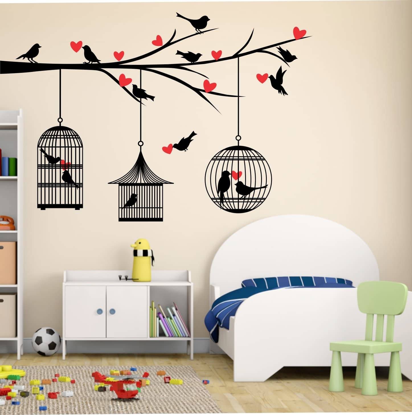 KDArt Decorative loveing Hearts Tree Birds with Cages Self Adhesive Wall Decoration Items (85 cm X 100 cm, multi) KDArt Decorative loveing Hearts Tree Birds with Cages Self Adhesive Wall Decoration Items (85 cm X 100 cm, multi)