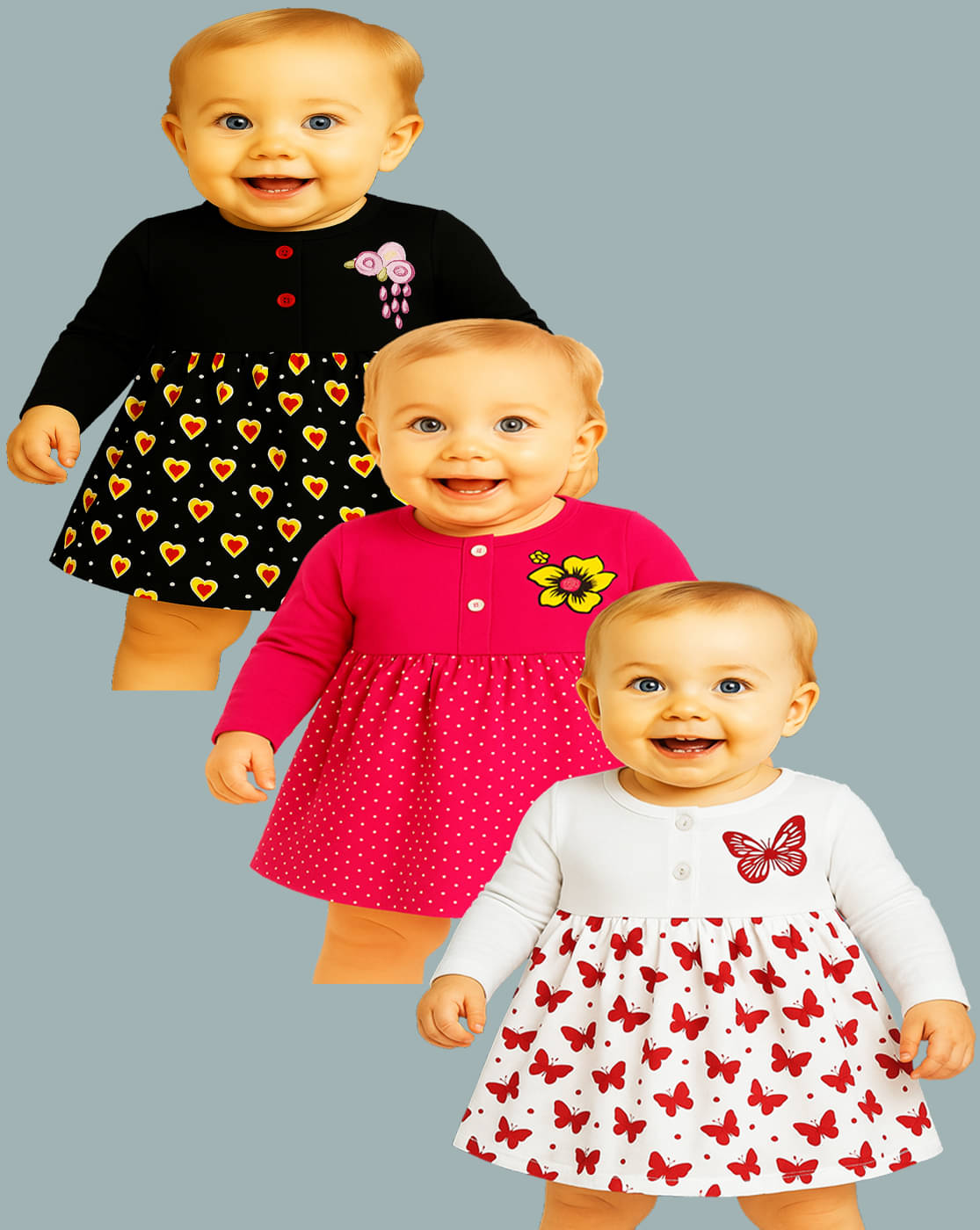     			KidzzCart Pack of 3 Baby Girls Cotton Dress ( Multicolor 5 )