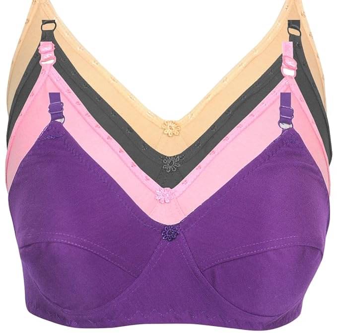 Kiran Enterprises Pack of 4 Cotton Non Padded Everyday Bra For Women ( Multicolor )     			Kiran Enterprises Pack of 4 Cotton Non Padded Everyday Bra For Women ( Multicolor )