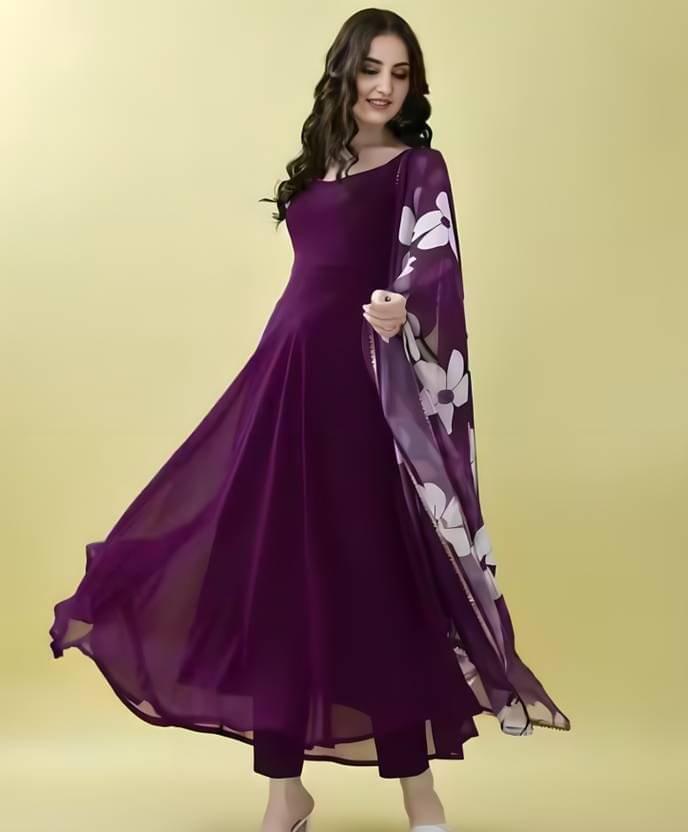 LUXELOOM Women Georgette Anarkali Stitched Ethnic Gown ( Purple ) LUXELOOM Women Georgette Anarkali Stitched Ethnic Gown ( Purple )