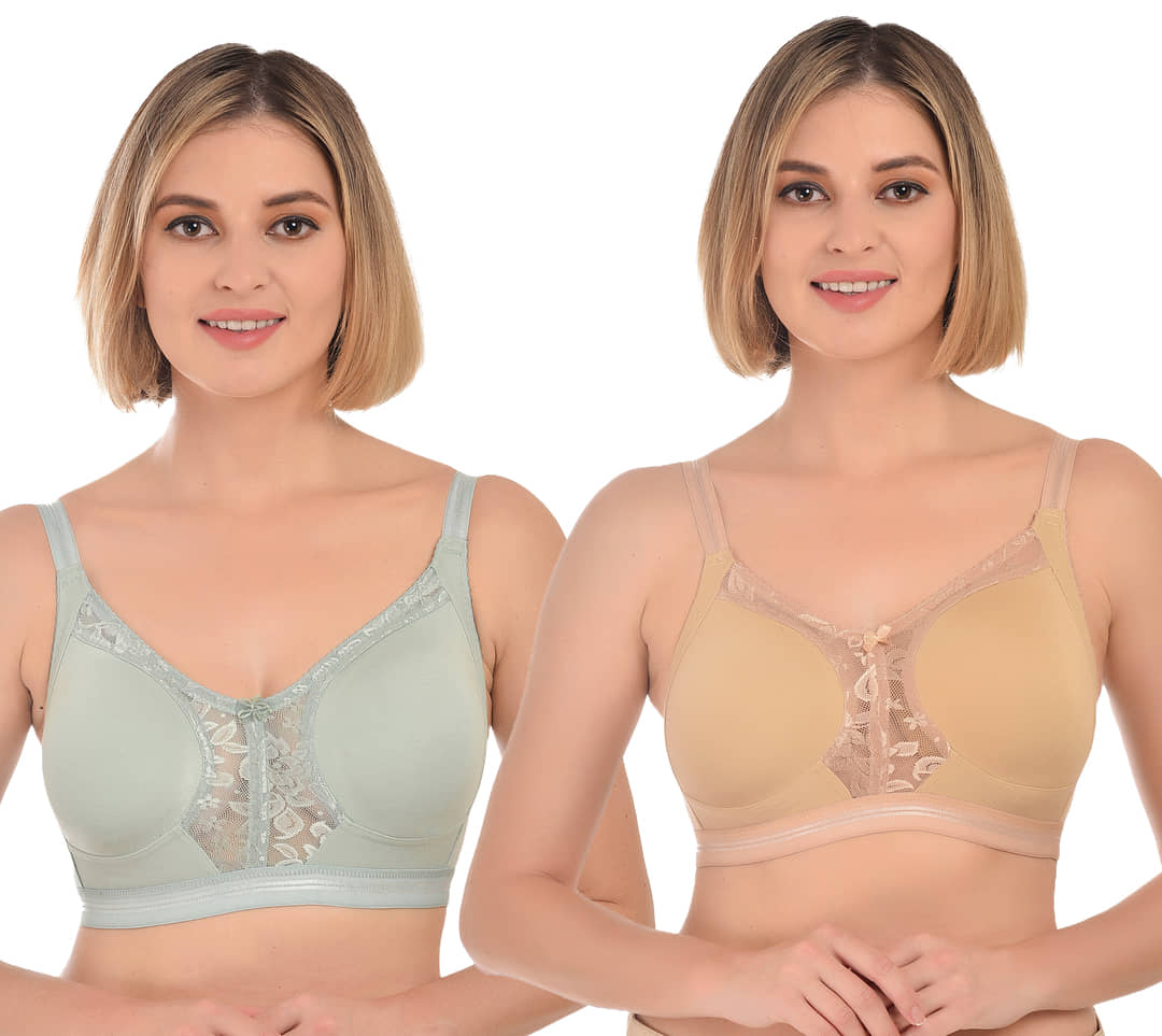 Ladyland Pack of 2 Lycra Non Padded Everyday Bra For Women ( Multicolor )
