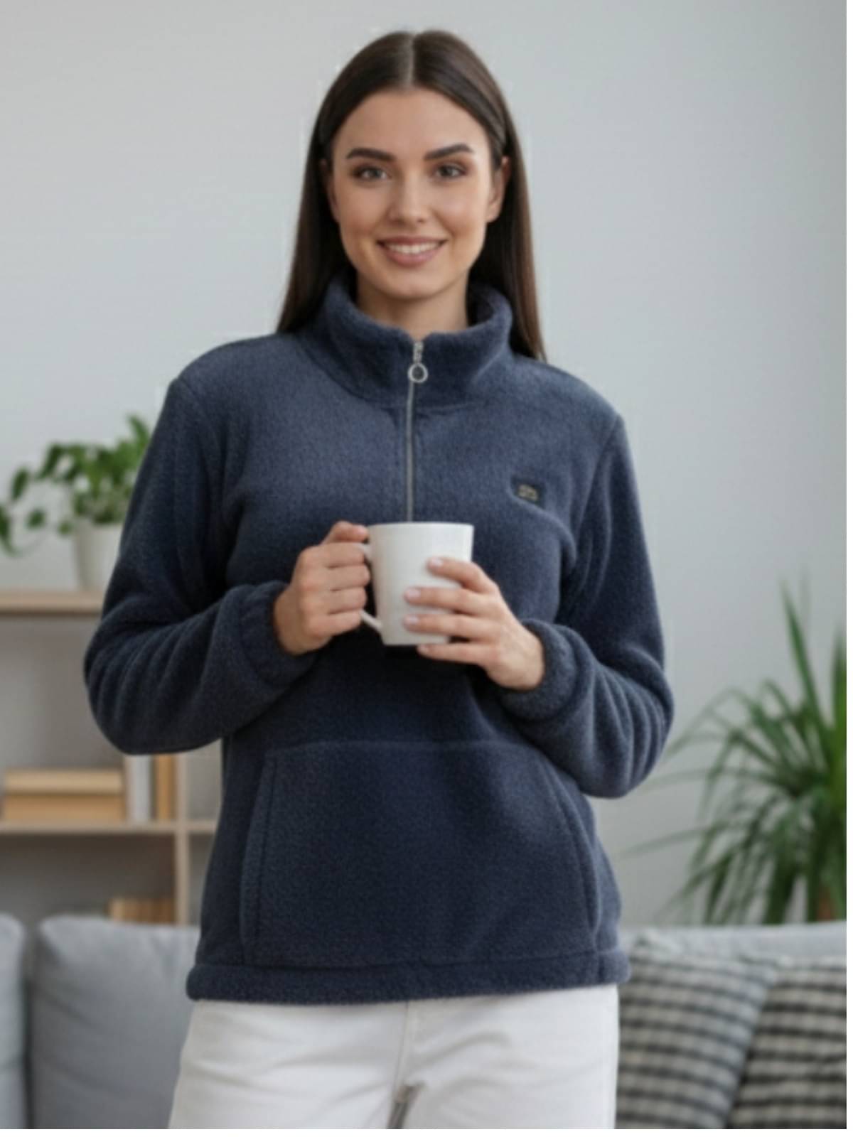     			Looks United Women's Fleece High Neck Sweatshirt ( Blue )