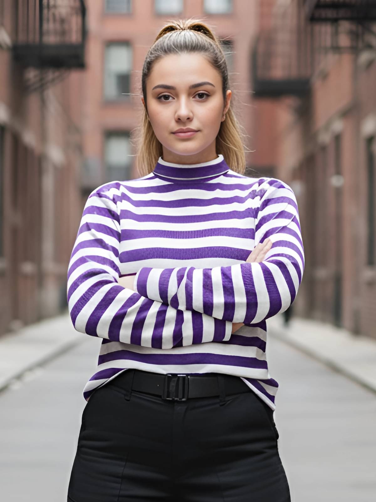     			Looks United Women's Woollen High Neck Sweatshirt ( Purple )