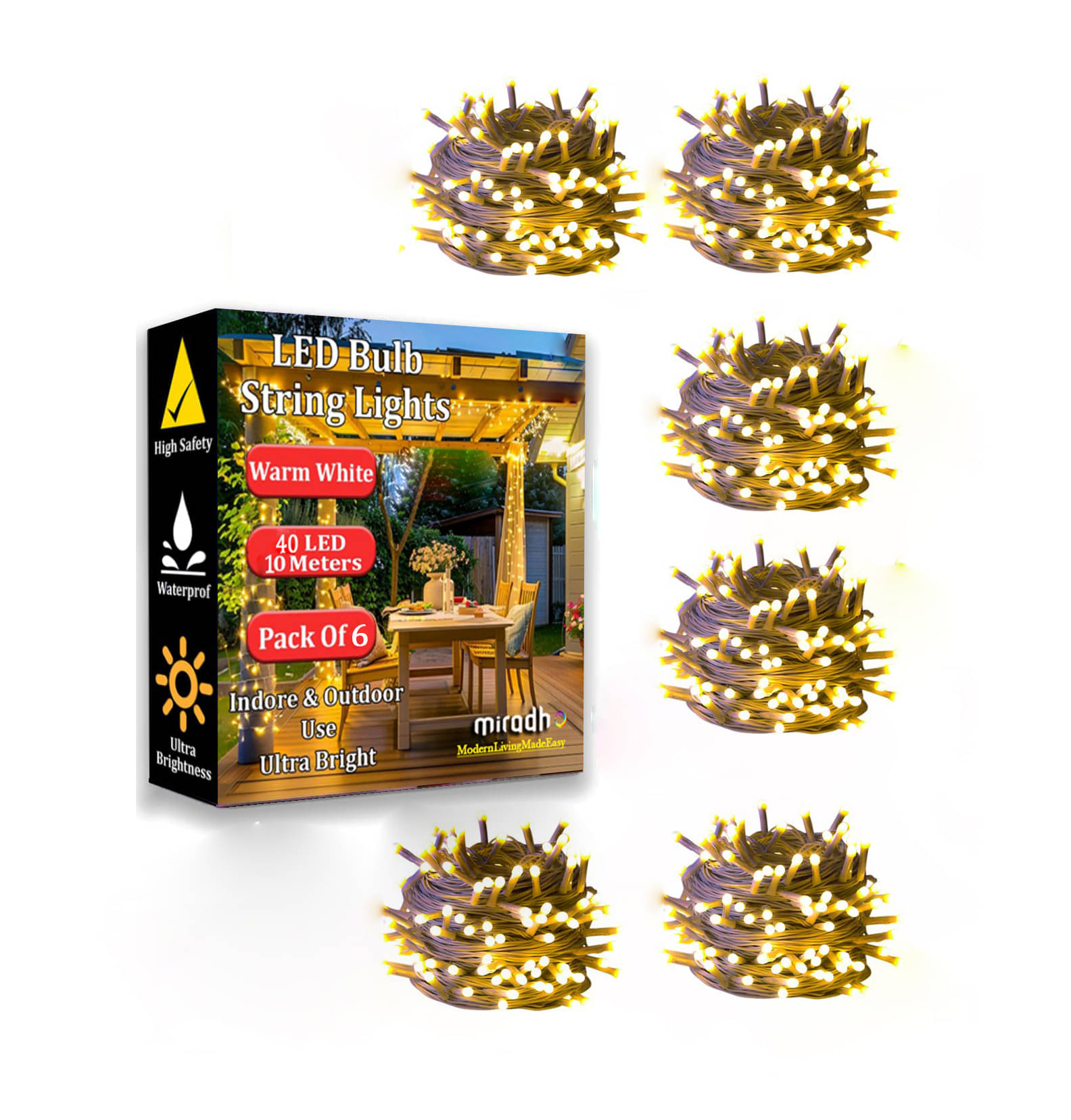     			MIRADH Yellow 10Mtr String Light ( Pack of 1 )