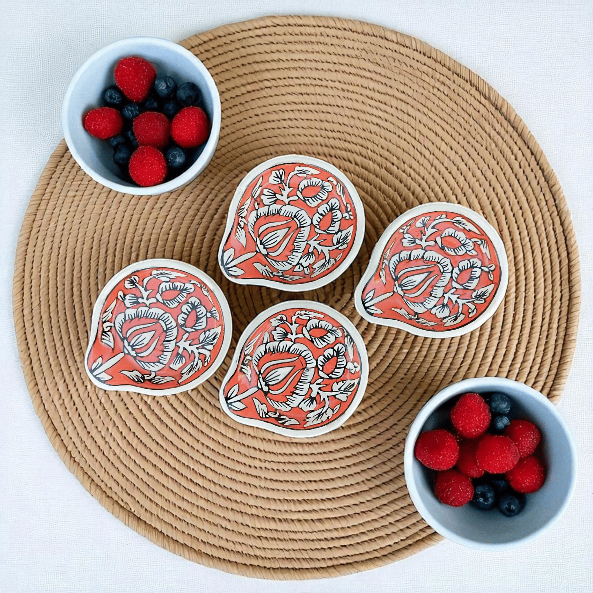     			Malaikah Printed Small Spoon Ceramic Printed Cutlery Holder Orange ( Pack of 4 )