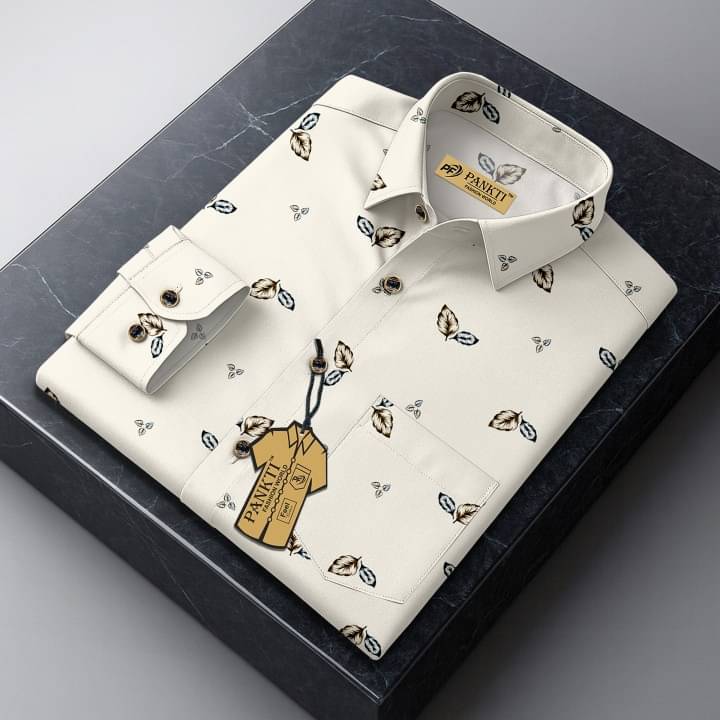    			PANKTI FASHION 100% Cotton Regular Fit Printed Full Sleeves Men's Casual Shirt - Off-White ( Pack of 1 )