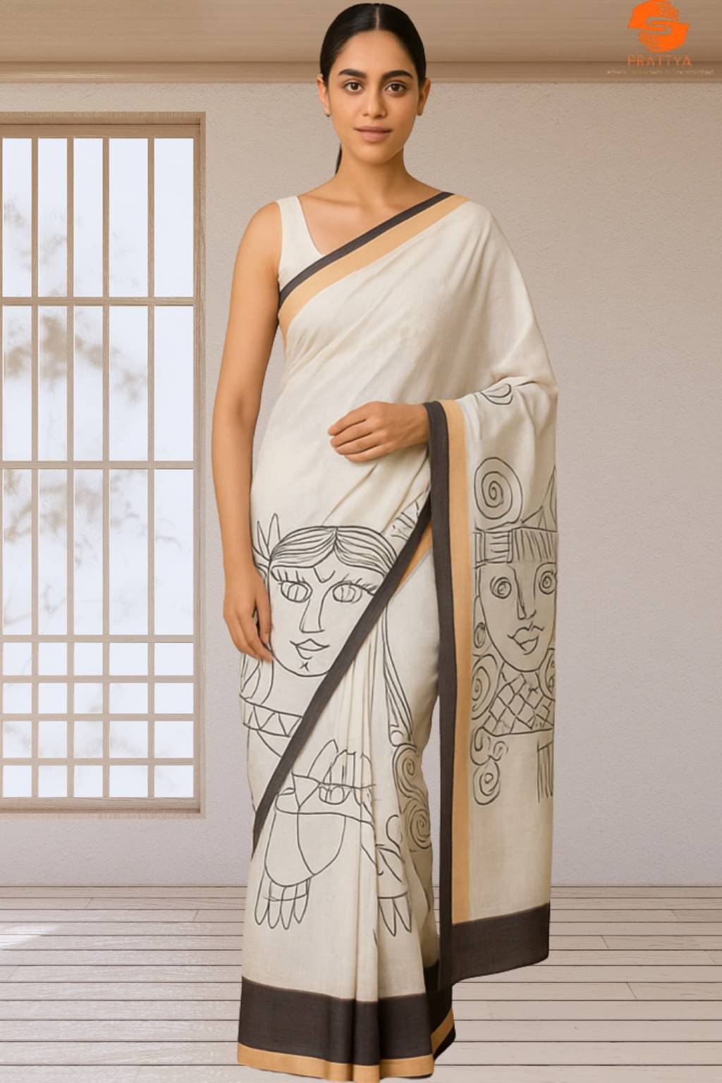 PRATTYA Cotton Blend Self Design Kasavu Saree With Unstitched Blouse Piece ( Black,Grey,Off White ) PRATTYA Cotton Blend Self Design Kasavu Saree With Unstitched Blouse Piece ( Black,Grey,Off White )