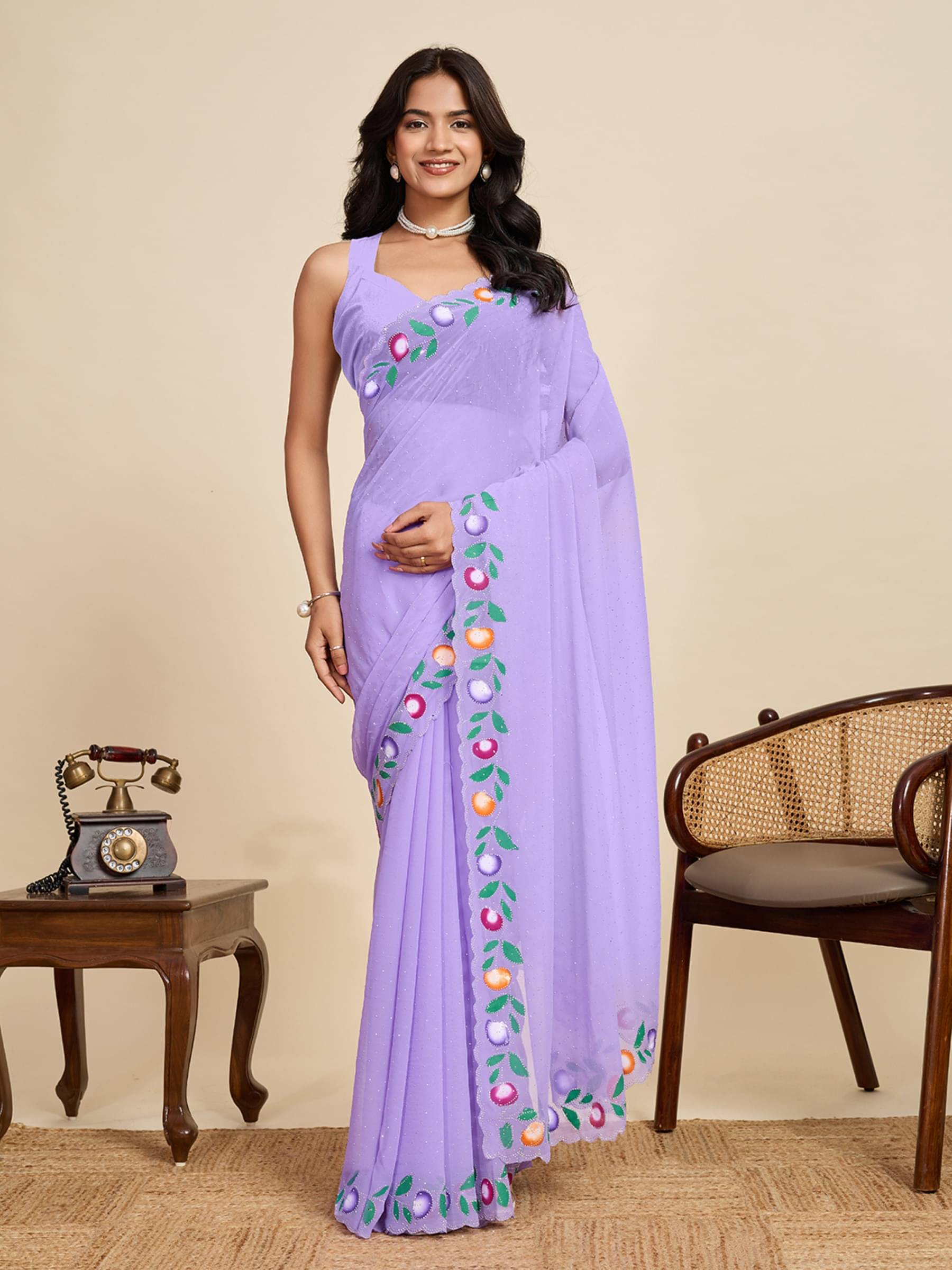 Rangtulika Ethnics Georgette Printed Banarasi saree With Unstitched Blouse Piece ( Lavender ) Rangtulika Ethnics Georgette Printed Banarasi saree With Unstitched Blouse Piece ( Lavender )
