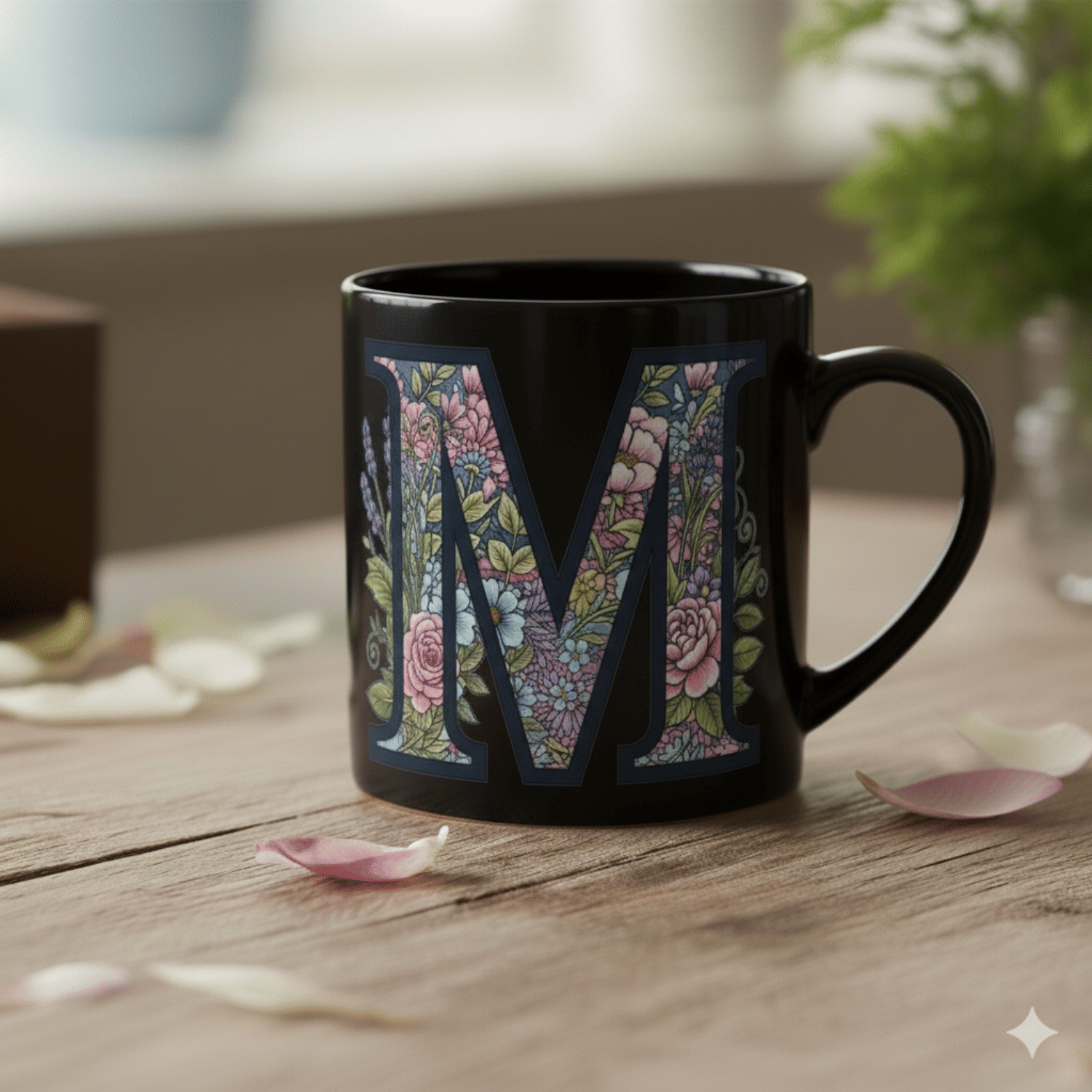    			Ridaa Alphabet Printed M Floral Ceramic Coffee Mug 350 mL ( Pack of 1 )