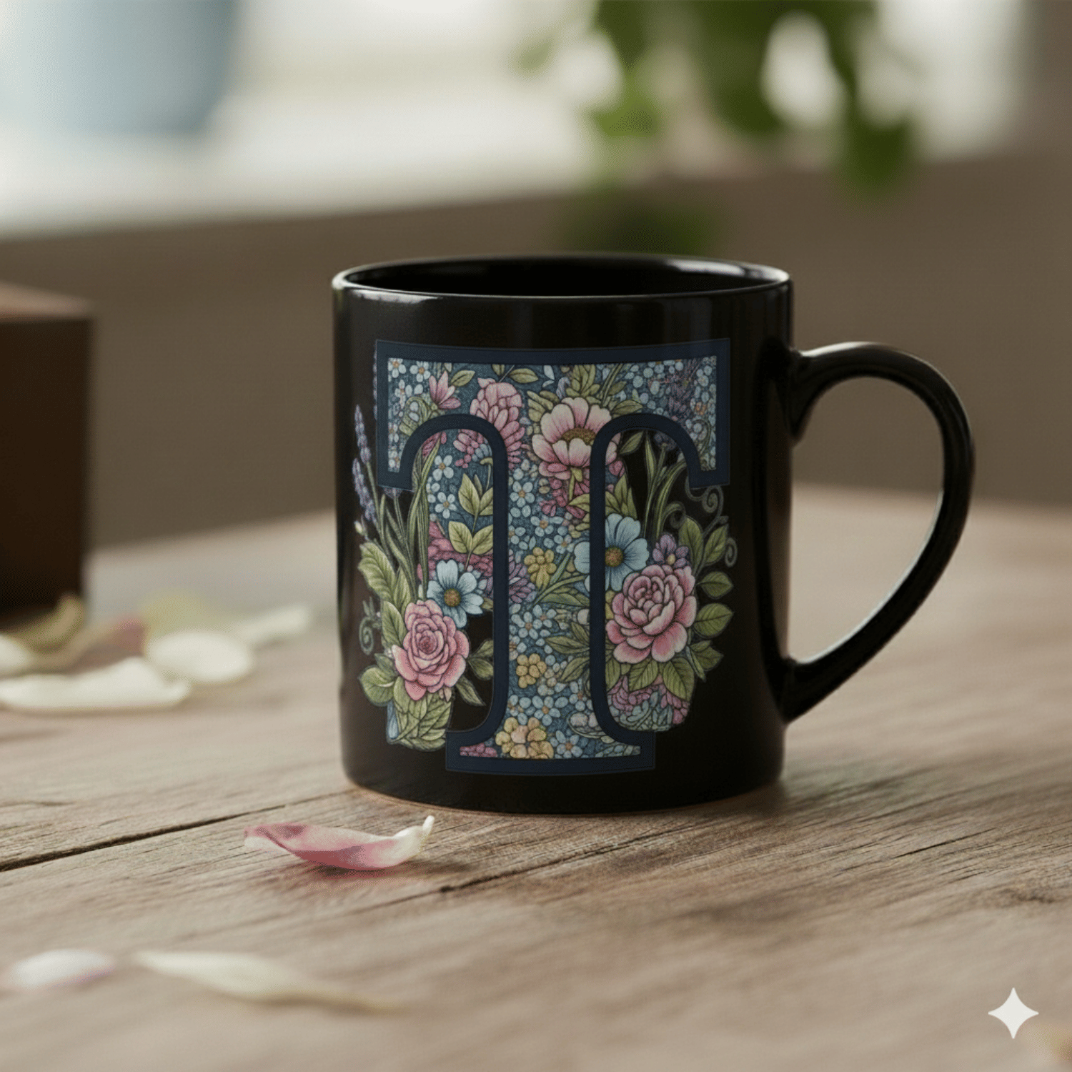     			Ridaa Alphabet Printed T Floral Ceramic Coffee Mug 350 mL ( Pack of 1 )