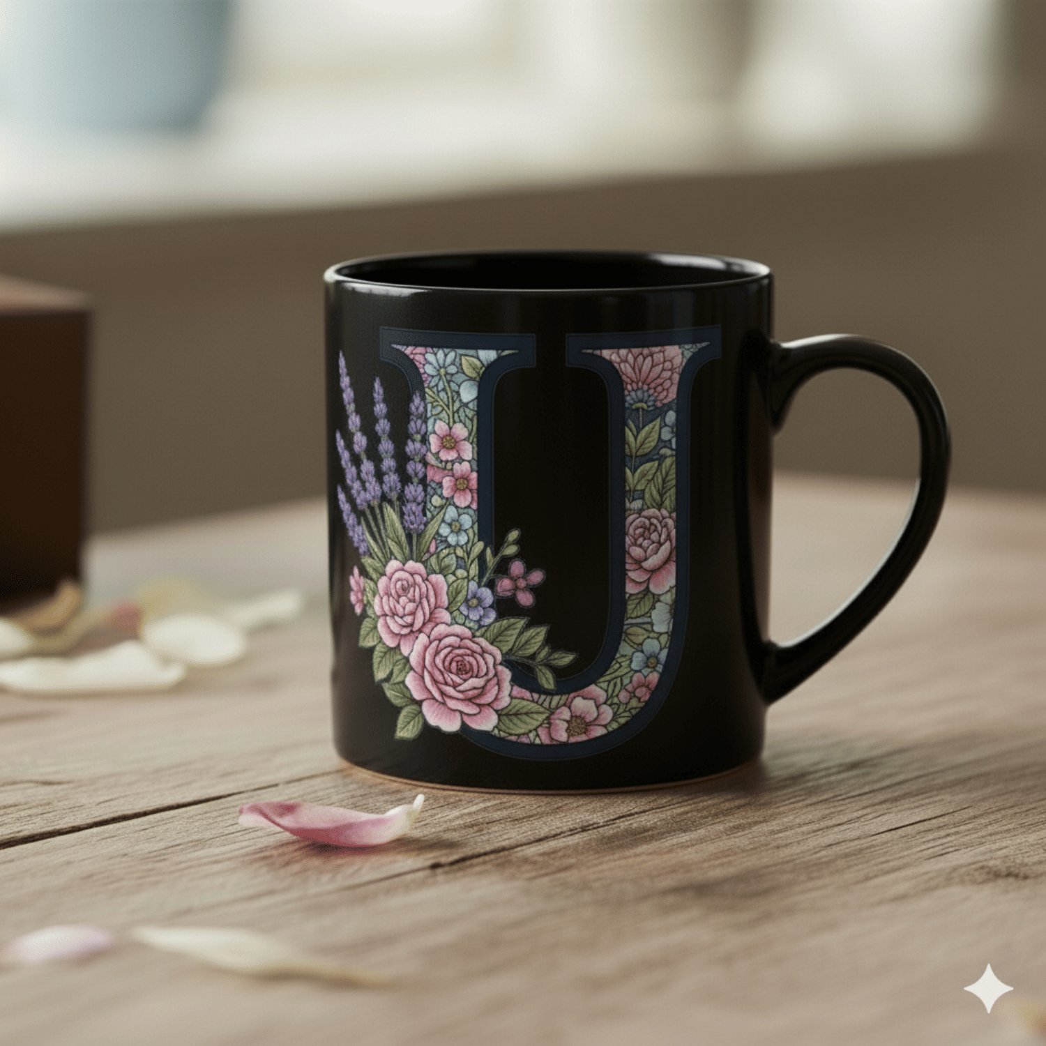     			Ridaa Alphabet Printed U Floral Ceramic Coffee Mug 350 mL ( Pack of 1 )