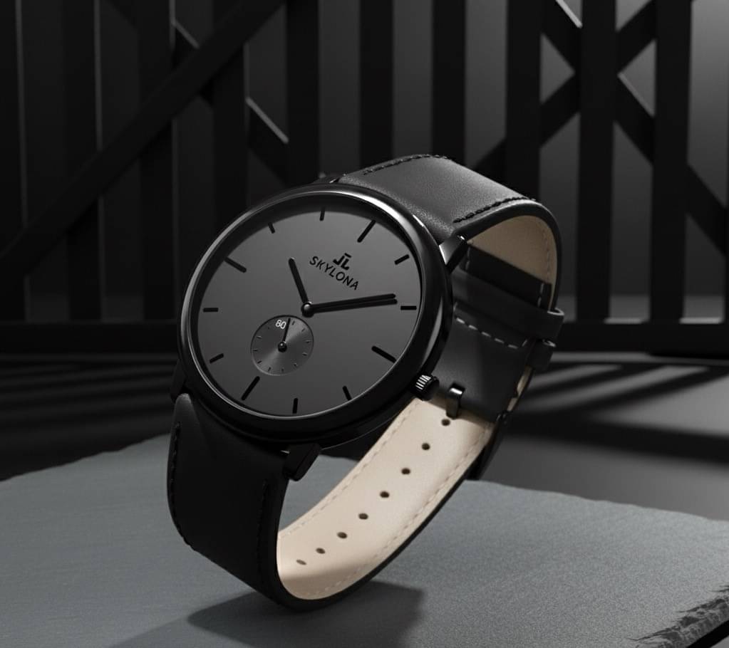     			SKYLONA Black Leather Analog Men's Watch