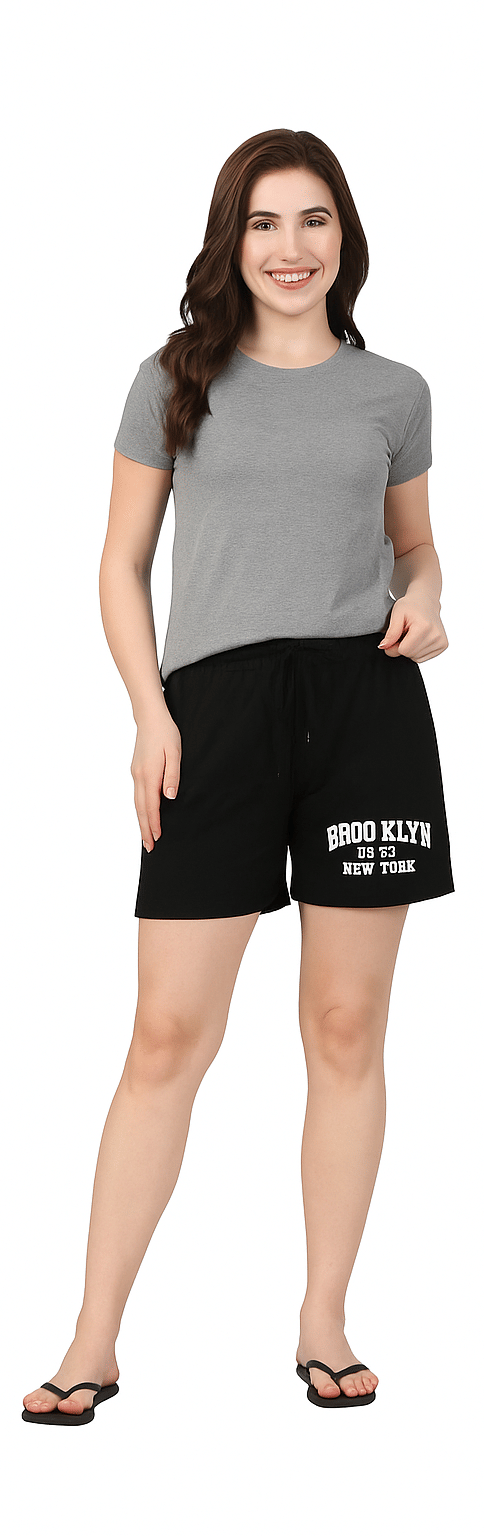     			SRICOTS Women Cotton Blend Regular Shorts ( Black )