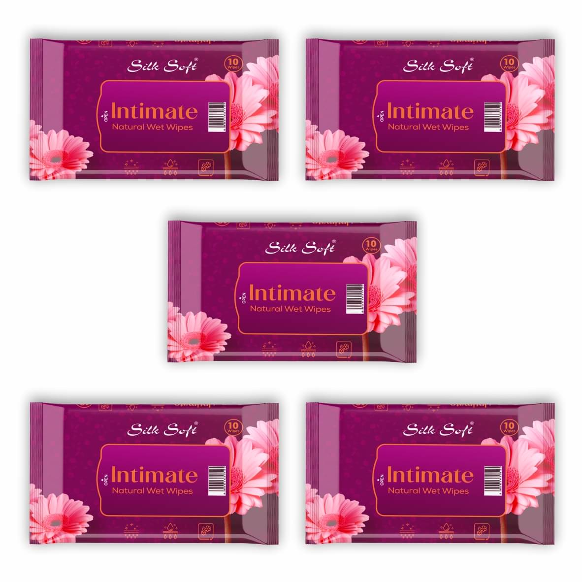     			Silk Soft Intimate Wipes - 50 Wipes (Pack of 5 x 10) | Menthol & Fragrance Extract | pH Balanced, Alcohol & Paraben Free | Skin-Friendly Daily Hygiene