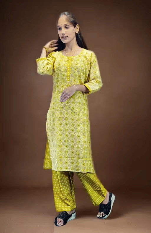     			Spewim Women Cotton Printed A-line Kurti ( Yellow )