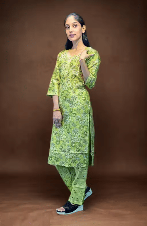     			Spewim Women Cotton Printed A-line Kurti ( Green )