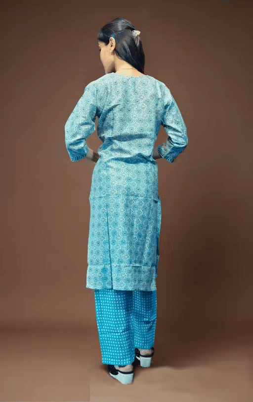     			Spewim Women Cotton Printed A-line Kurti ( Navy Blue )