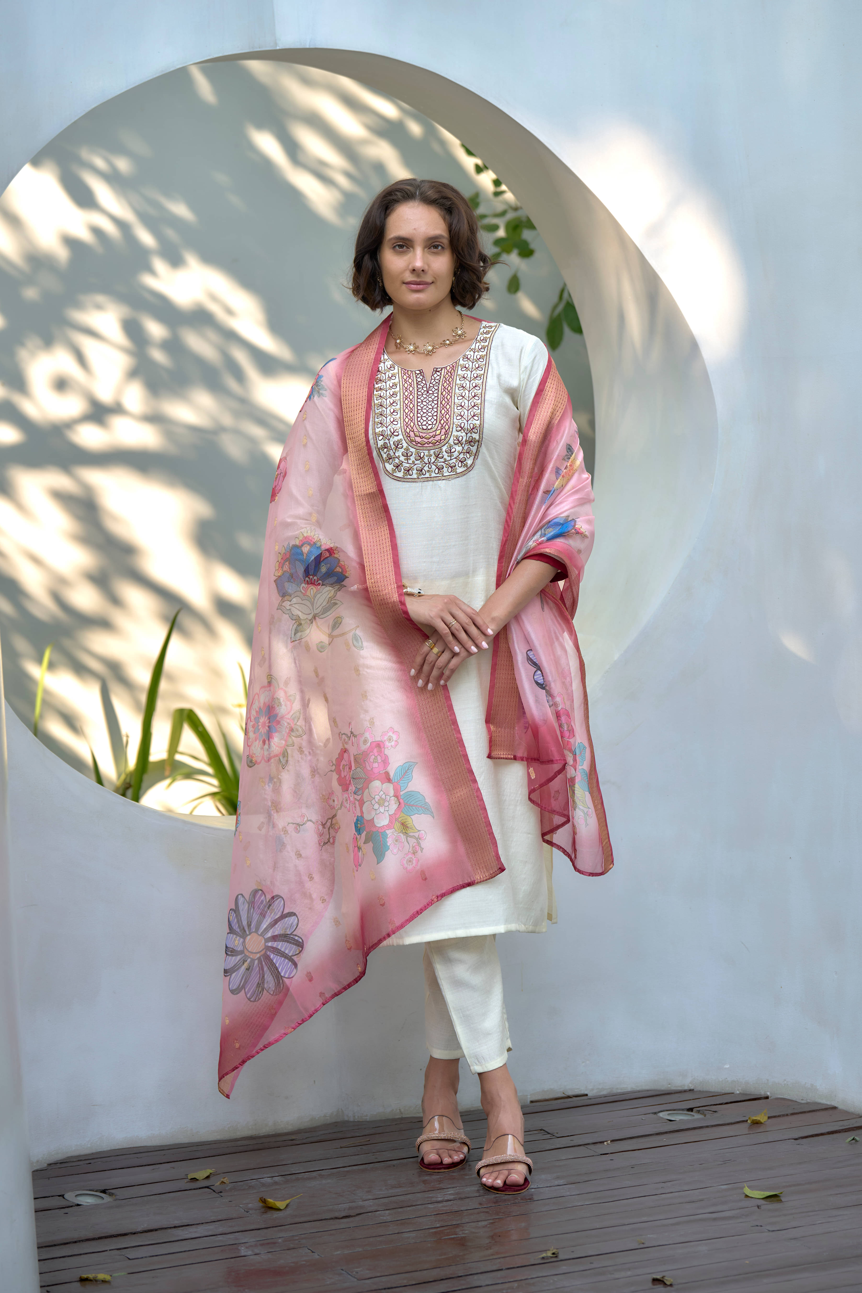 THE52 Women Polyester Embroidered Straight Kurti With Pants ( White ) THE52 Women Polyester Embroidered Straight Kurti With Pants ( White )